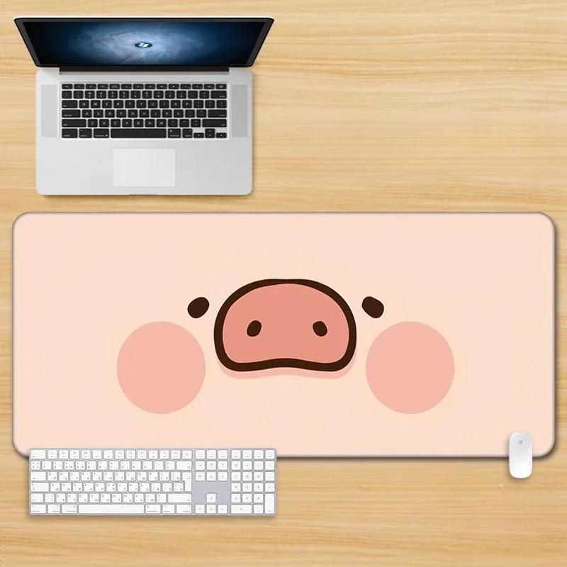 Girls Desk MatLazy Funny Kawaii Lulu Pig Pu Leather Mouse Pad Oversize Girl Creative Cute Game Keyboard Large Pink Desktop Mat