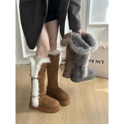 Fleece Thickened Thick-soled Long-tube Snow Boots Women's Winter Warm and Non-slip Fluffy Cotton Shoes