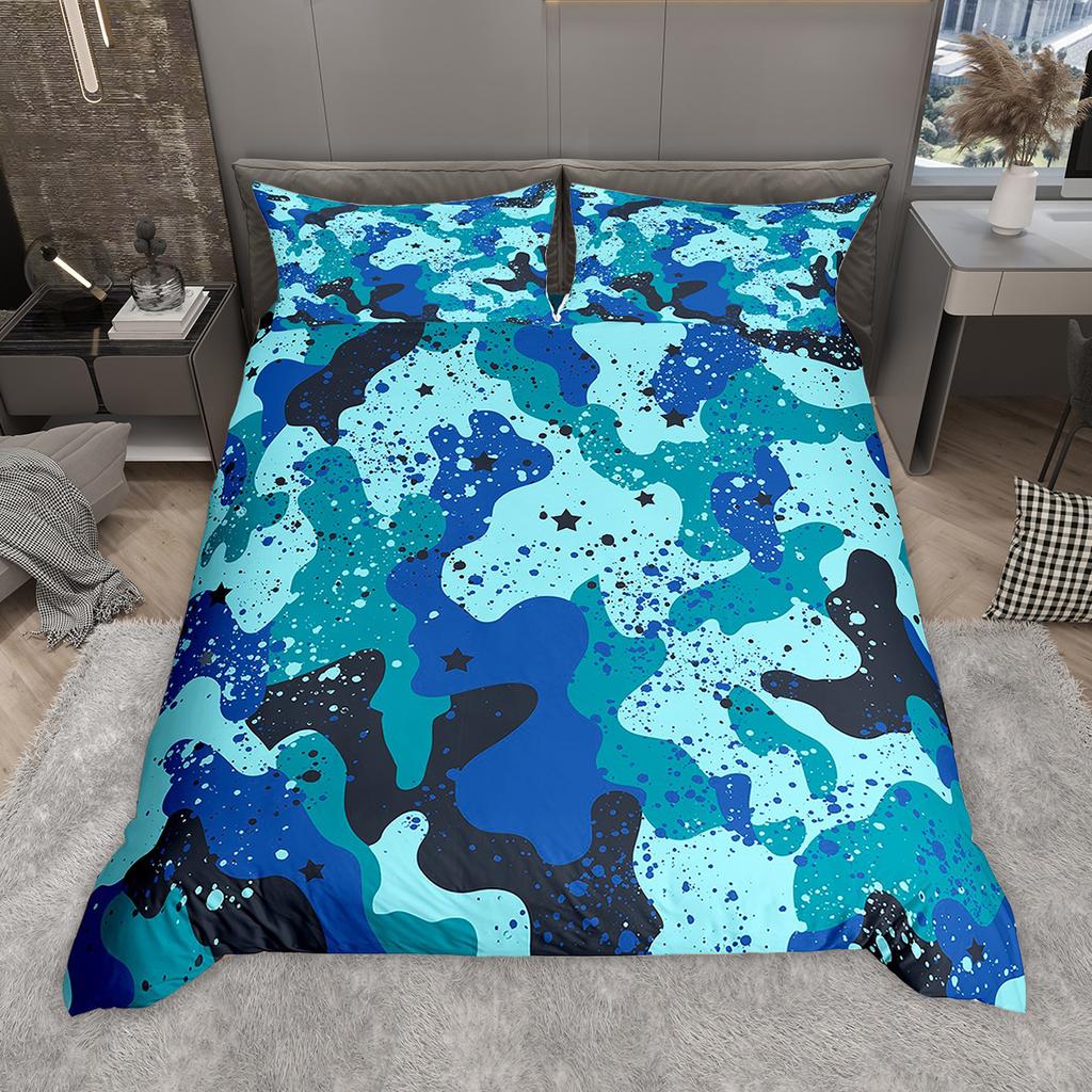 Homewish Retro Camouflage Duvet Cover Set For Boys Men Military Camo Quilt Cover Set Geometric Abstract Bedding Set