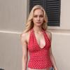 ins European and American vacation style sexy polka dot print deep V neck sling girly feeling cute and thin big halter top