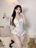 New Fashion Sexy Low Collar Lace Splicing Bunny Girl Uniform Women'S Pure Desire Style Cinching Waist Slim Bodysuits Vror