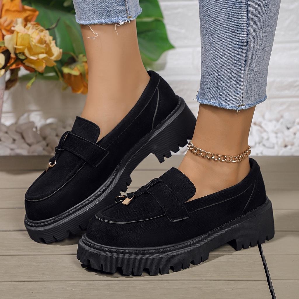 Giant Soft Retro Platform Women's New Small Leather Shoes Round Head Thick Heel Single Shoes Large Size Women's Shoes