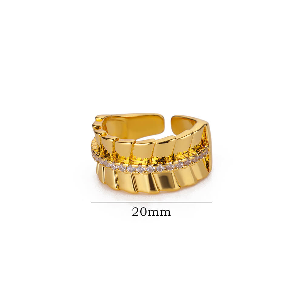 Stainless Steel Chain Shaped Rings for Women Gold Color Open Ring with White Zircon Punk Party Charm Jewelry Prom Accessories