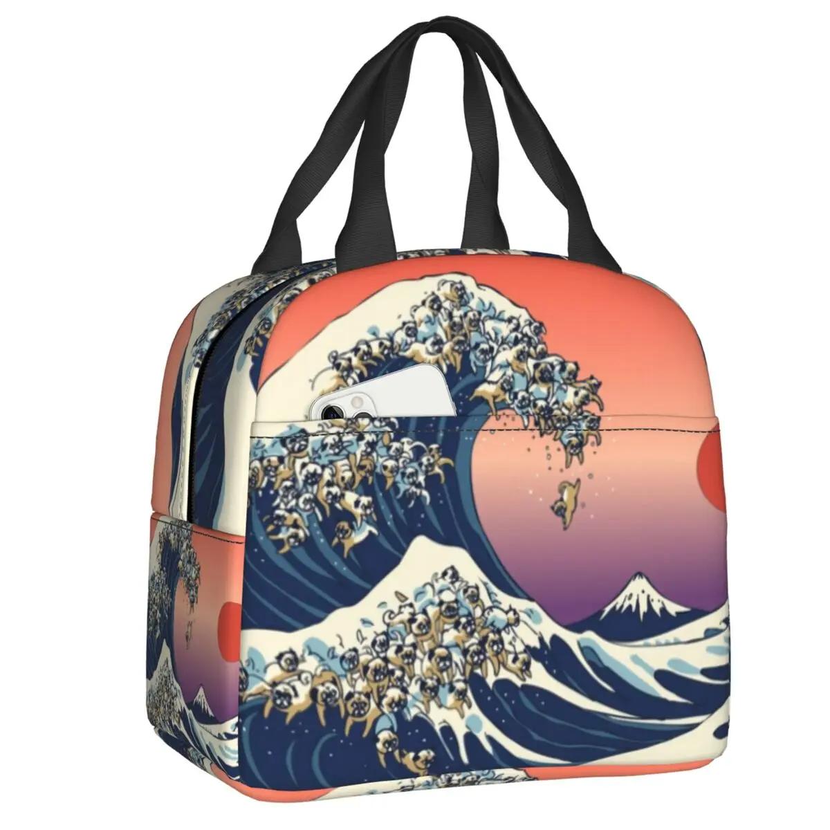 

Волны японский темно-синий термоизолированный ланч-бокс женский японский узор Харадзюку портативный ланч-бокс для хранения еды 22x20x13CM серебряный