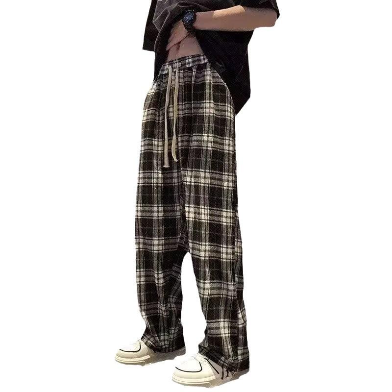 Men's Japanese Plaid Wide-Leg Casual Pants - Summer Retro Loose Fit