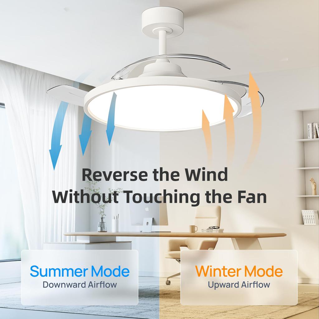 Modern ceiling fan with light for home invisible blade silent with remote control electric fan decoration Led ceiling lamp