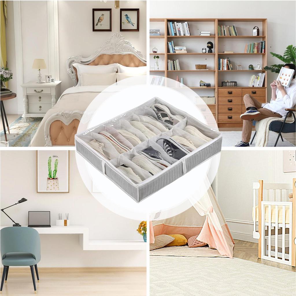 Underbed Shoe Storage Fabric Foldable Shoe Box Under Bed Shoe Storage Fits 6 Pairs Shoe Box Dividers With Clear Cover Handles