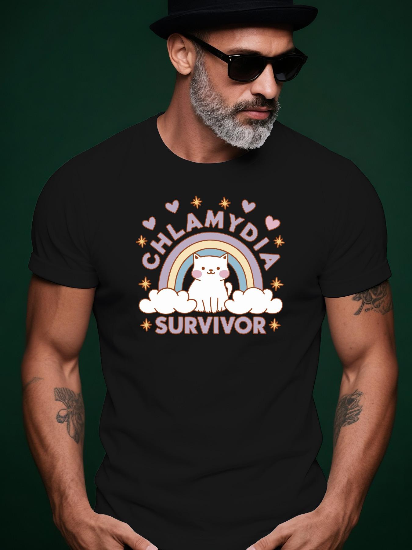 Crew Neck Tshirt with Chic Rainbow Kitten Graphic XL