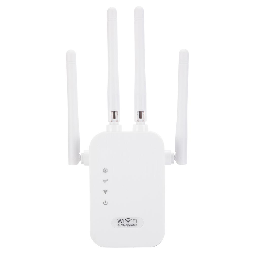 

1200Mbps WiFi Repeater 4 Antennas Dual-Band 2.4GHz/5GHz Long Range Signal Booster Wireless WiFi Router Signal Extender Amplifier 300M US Plug