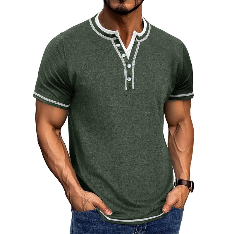 

Men s Casual Short Sleeved Shirt Summer V Neck Solid Color Home Vacation Shirts XXL зелений