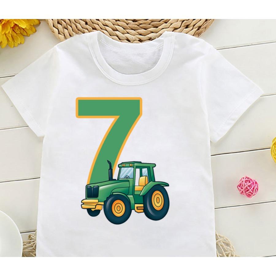 Söt Bonde Traktor 1-8 År Grattis på Födelsedagen Ren Bomull T-shirt Barn Födelsedagsfest Gåva Barn Rolig Present T-shirt Toppar