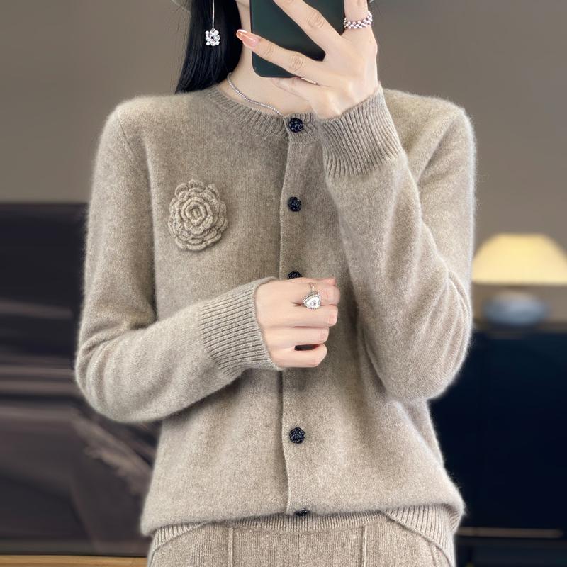 QingHe Cashmere Women's 30% Cashmere Cardigan - Soft & Warm Wool Blend Sweater