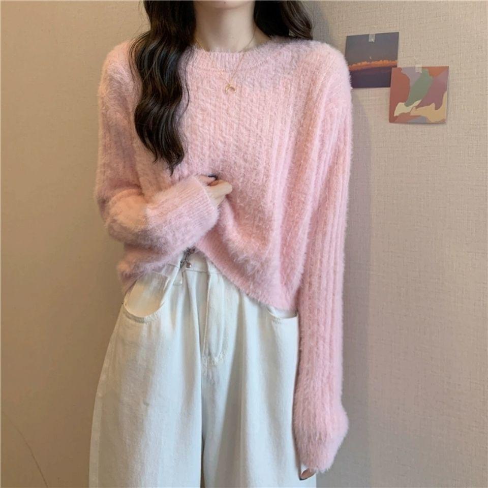Early Spring Mink Sweater for Women Autumn and Winter Short Thickened Warm Pullover Sweater Ins Jumpers