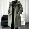 Cappotto Trench da Uomo Primaverile Autunnale con Cappuccio Largo Plus Giacca a Vento da Uomo Streetwear Cappotto con Cappuccio Tasche Grandi Antivento Lunghezza Media Tinta Unita per Uomo