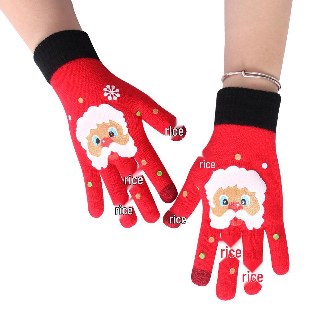 Gants d'hiver en laine à écran tactile dessin animé pour enfants et hommes - Conception à cinq doigts résistante au froid