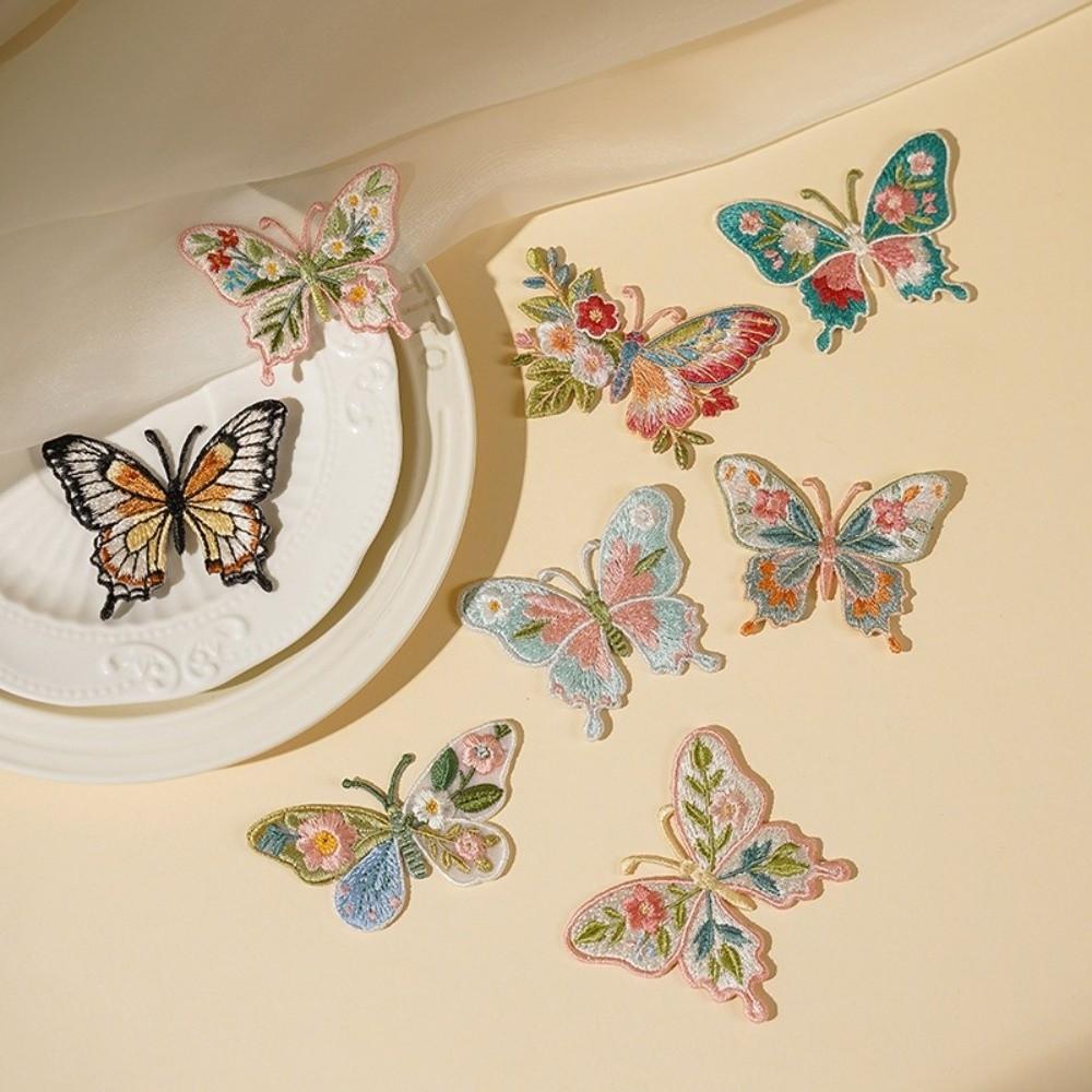 2pcs Heat Transfer Flower Patches Embroidery Design Butterfly Patches For Clothing Accessories
