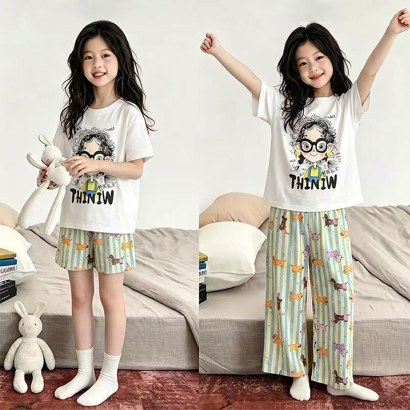 Summer Cartoon Pajama Set: 3-Piece Short Sleeve for Girls