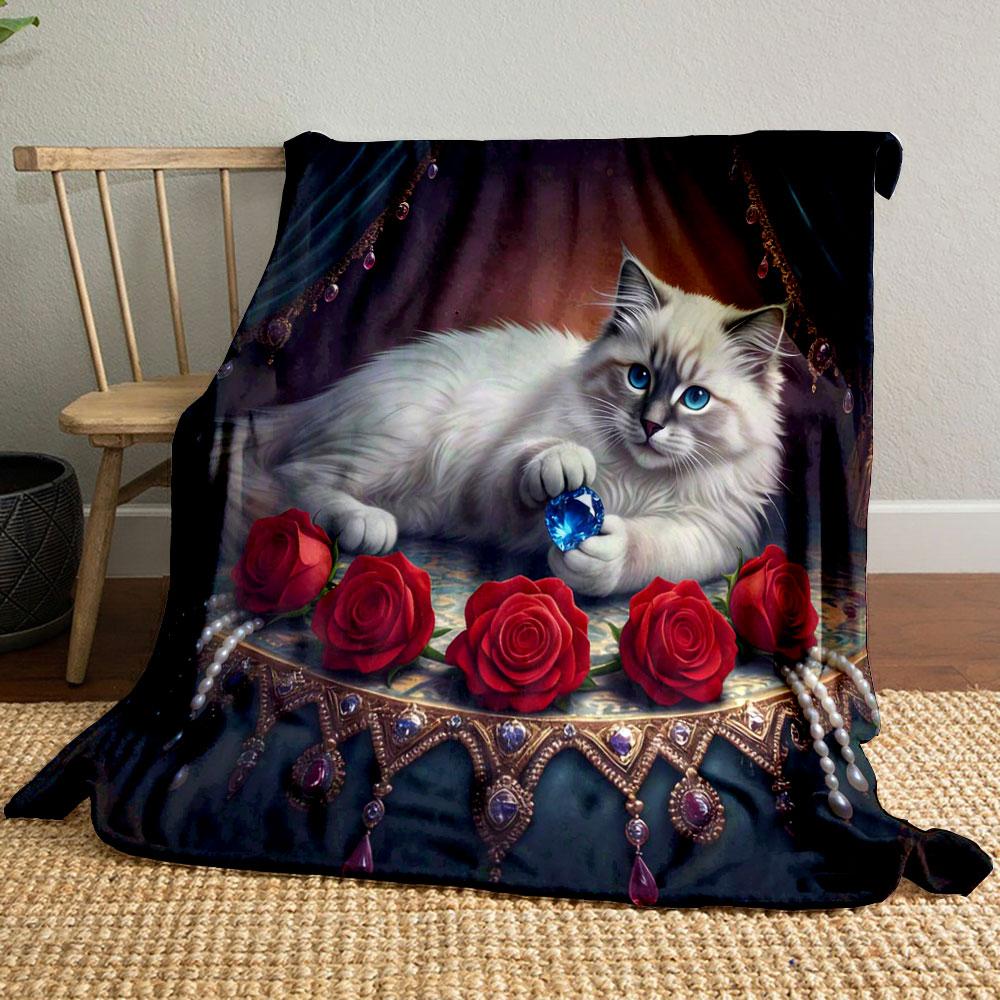 

1PC Ragdoll Cat Palace Theme Print Blanket Home Travel Camping for Adults and Kids Luxury Gifts Suitable for All Seasons. 75x90cm