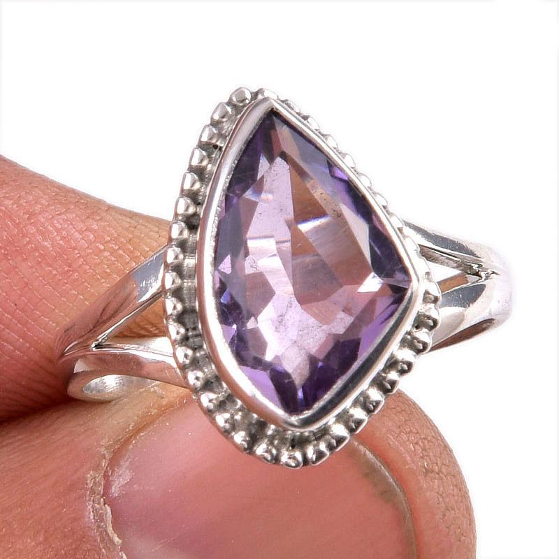 

Natural Pink Amethyst Gemstone 925 Solid Sterling Silver Jewelry Ring S.8 D7E28