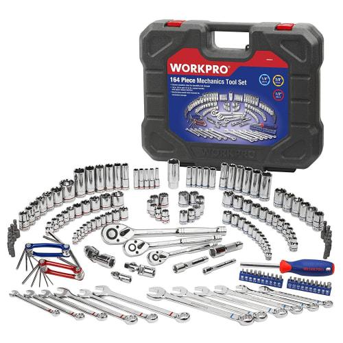 WORKPRO 164-Piece Socket Wrench Set, Inch Tool Set, Includes Ratchet Wrench for Harley, Automotive, and Motorcycle Repair and Maintenance