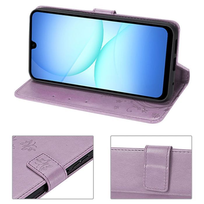 Protective Case - BOOLING - Samsung Galaxy A17 4G/5G - Synthetic Leather Plant Butterfly Pattern Purple