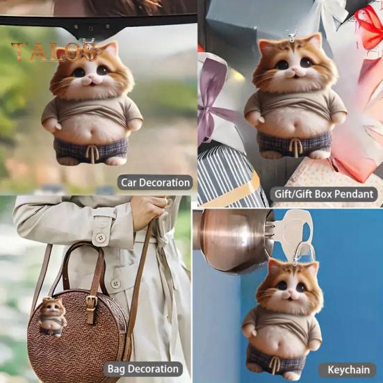 Pot-bellied Dog Cat Hanging Ornament Home Indoor Christmas Tree Car Rearview Mirror 2D Flat Acrylic Big Belly Cartoon Animal Hanging Decoration