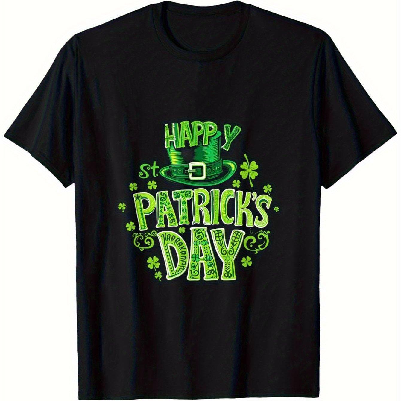 Happy St Patricks Day Graphic Tee Men s Black Crew Neck Casual Cotton T-Shirt Daily Wear S