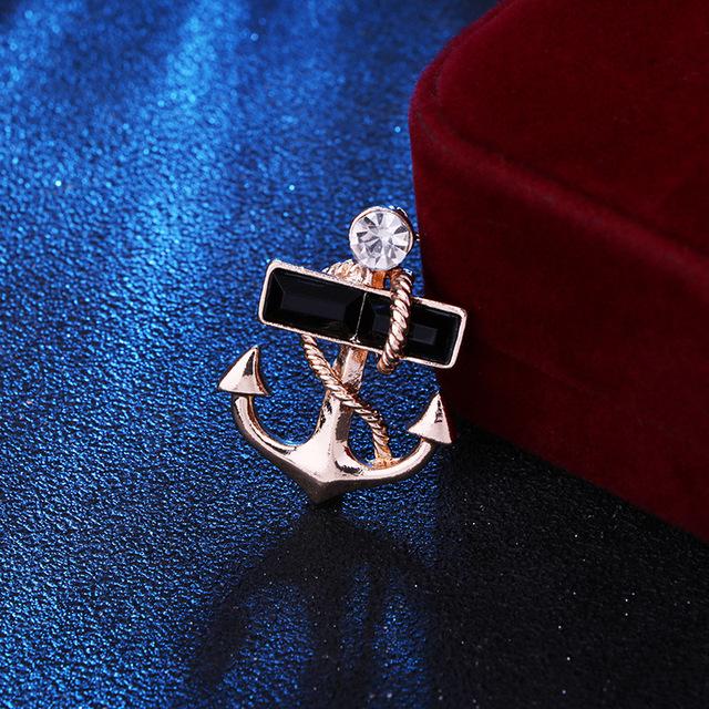 

Модные броши в виде якоря, булавки на лацкан, хрустальные стразы, булавки для воротника рубашки мужского костюма, роскошные ювелирные изделия, значки, аксессуары чёрный