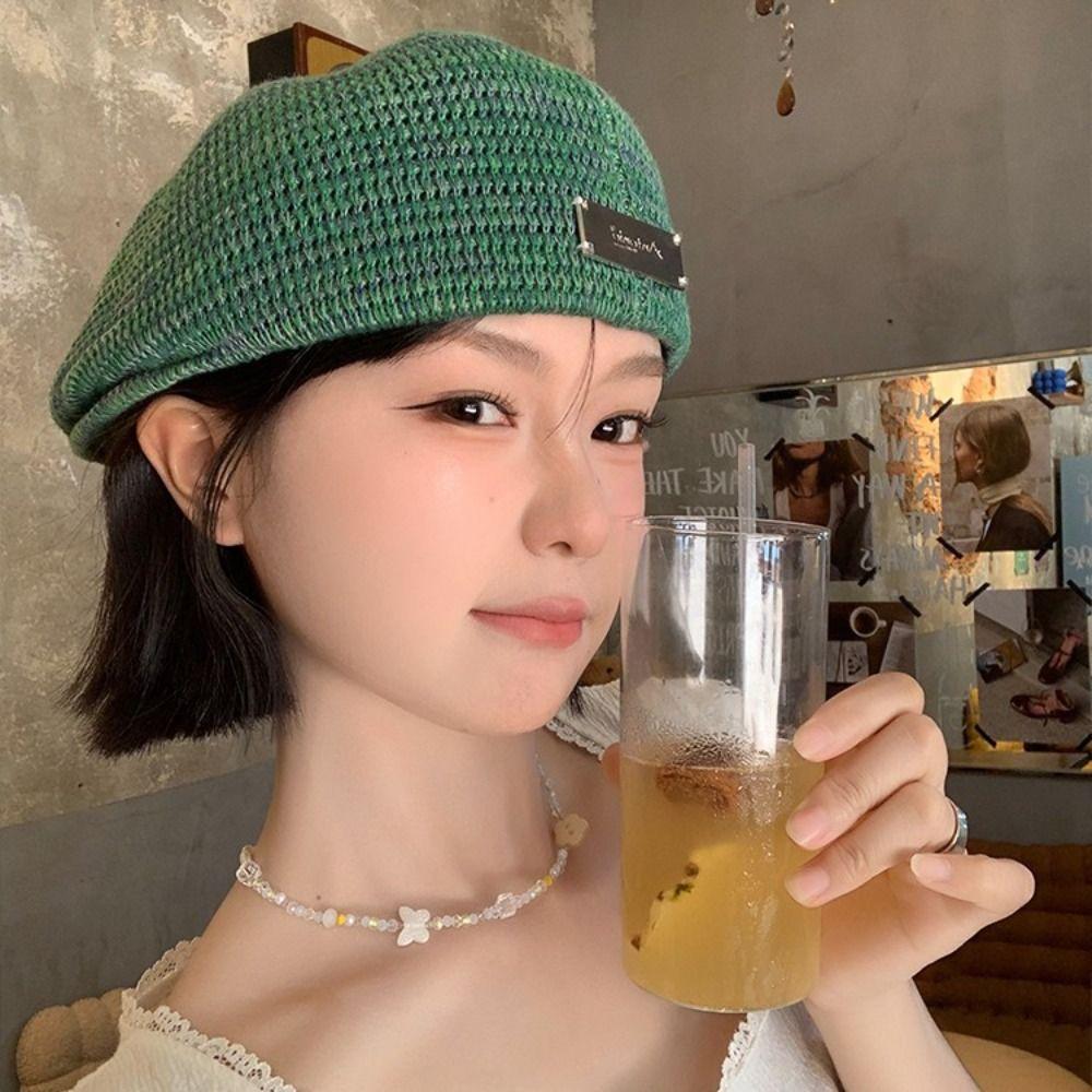 Breathable Weave Hat Vintage Crochet Knitted Cap Brimless Cap Hollowed Out Beret Hat  Beach