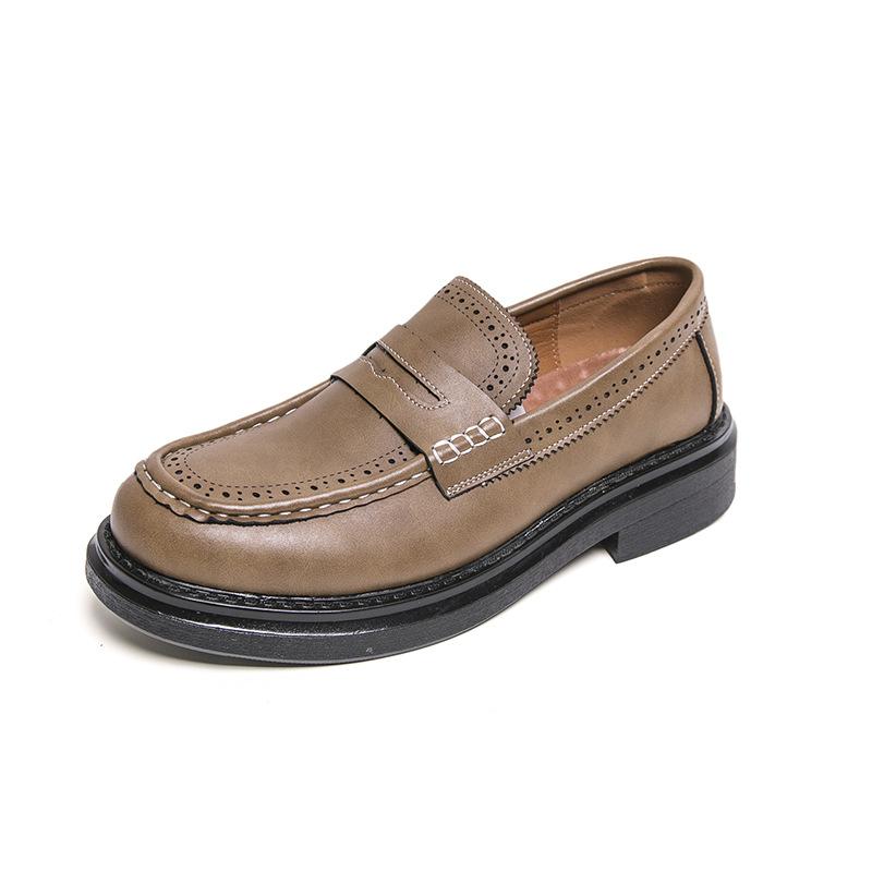 

Men s foot cover big head leather shoes British style dress business casual shoes large size loafers office men s shoes 46 коричневый