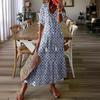 Fashion Short Sleeve Loose V-neck Printed Long Dress Casual Sweet High Waist Spring Summer Elegant Holiday A-line Dresses Female Simple Woman Clothing