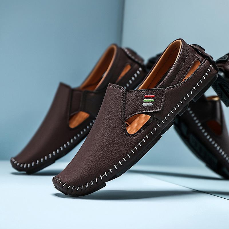Casual men's shoes shoes leather shoes comfortable lazy driving shoes buckle hand-sewn beanie shoes men