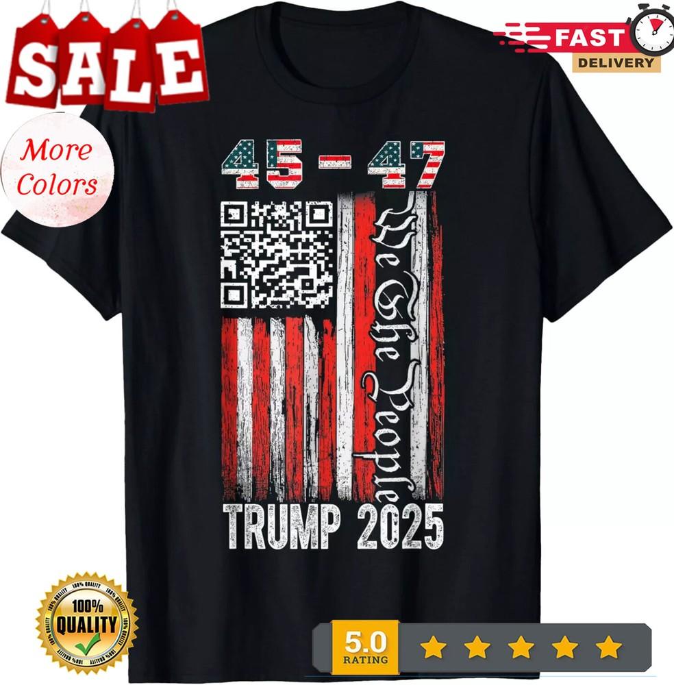 2025/Funny QR President Trump 45 47 Us Flag Trump 2025 Dance Code T-Shirt Unisex T-Shirt XXL