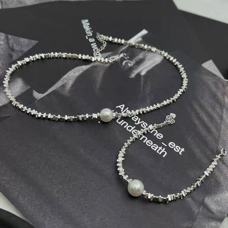 Sterling Silver Pearl Clavicle Chain Necklace - Trendy, Simple, and Versatile Design for Women