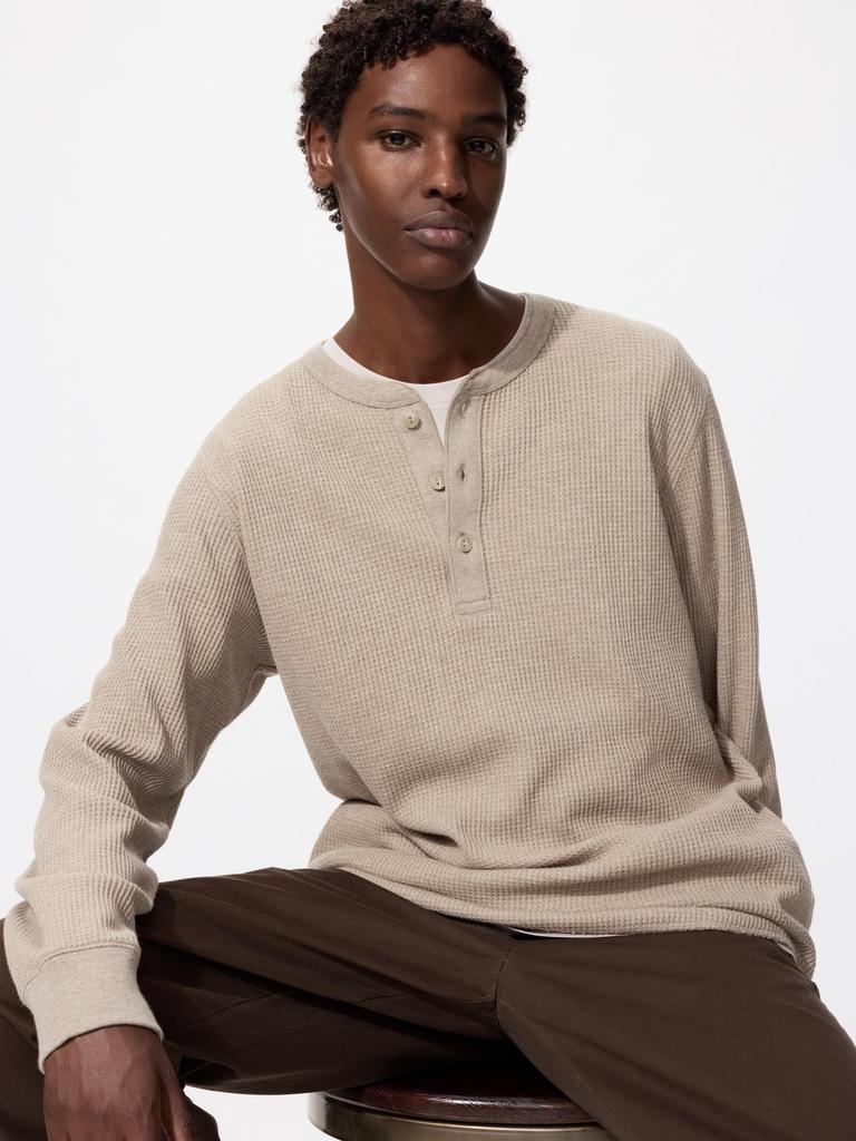 Uniqlo Waffle Henley Neck T  Long Sleeve 