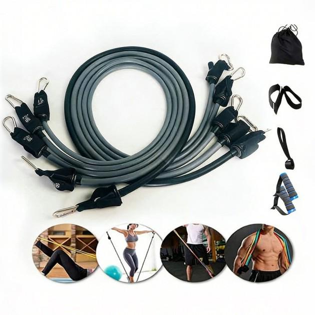 11-Piece Gray Resistance Band Set for Fitness, Shoulder Mobility, and Muscle Building