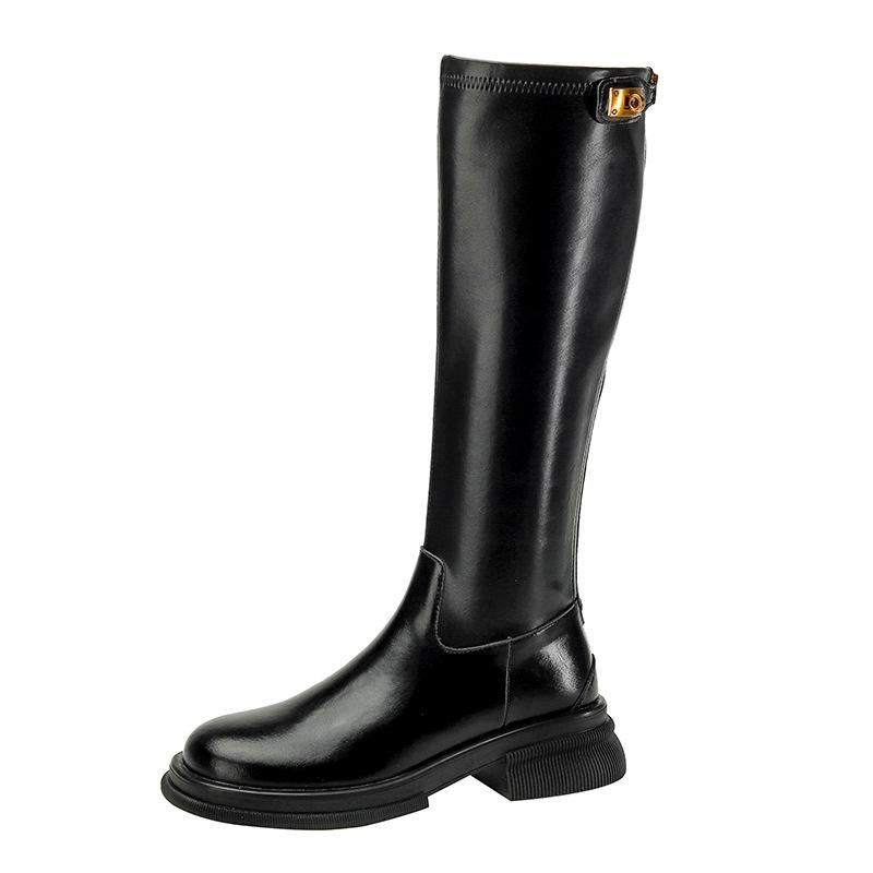 

[Sheei Su Yinyin] Miss Bonnie~ Small gold buckle round head thick-soled high boots women s knight boots long boots autumn and winter 34
