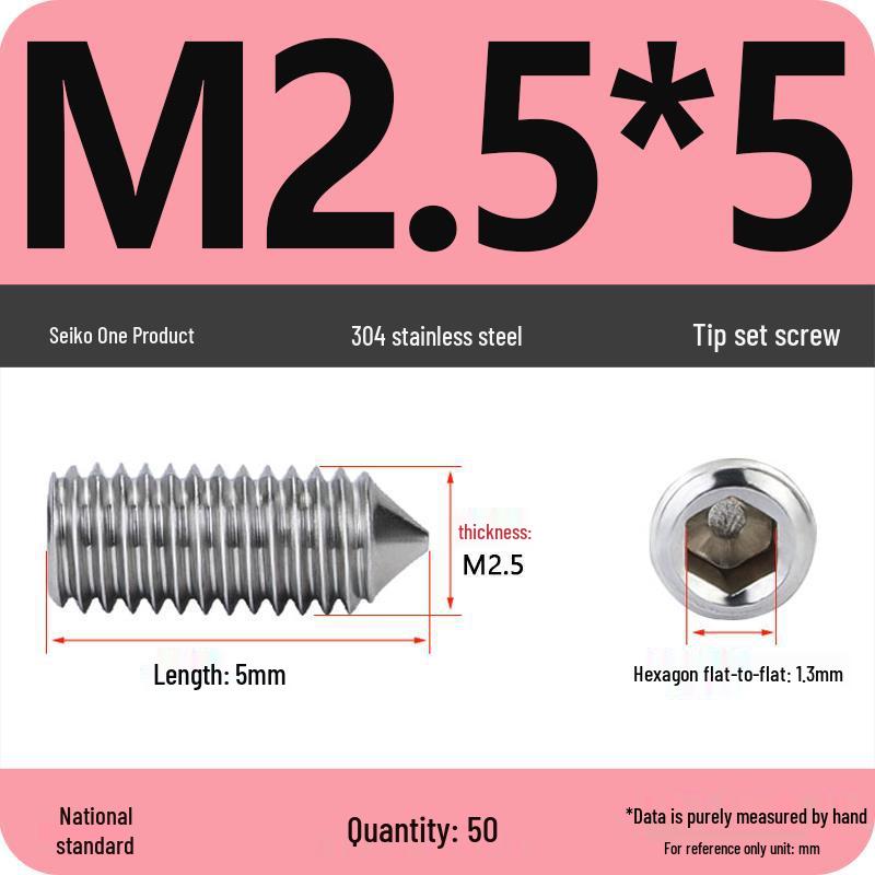 304 Stainless Steel Internal Hex Set Screw | Headless Grub Screw M2-M16
