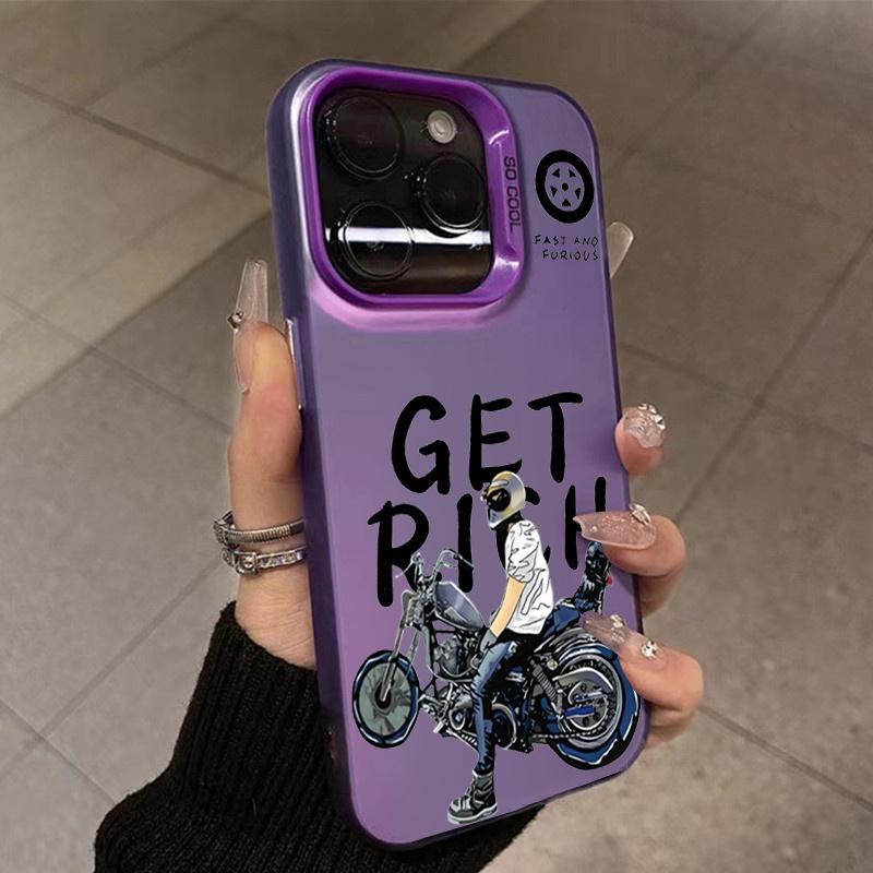 Case For iPhone 14 Motorcycle Pattern Laser Phone Case For iPhone 15 13 12 11 Pro Max X XR XS 7 8 Plus Plating Matte Back Cover