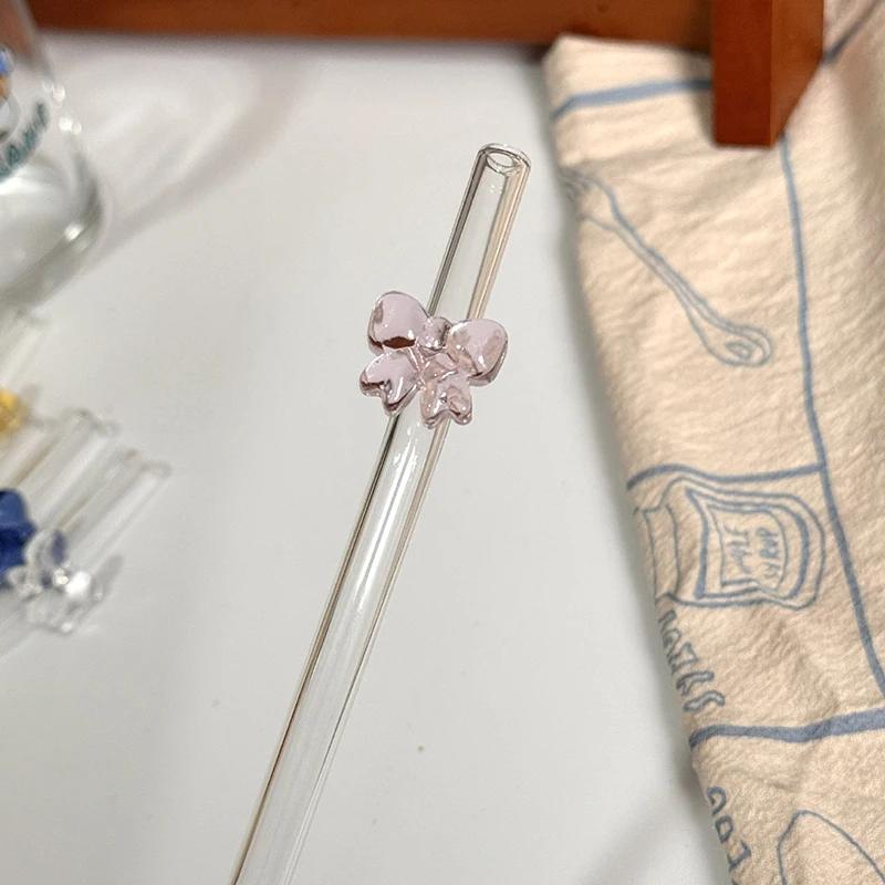 19cm 8mm Glass Straw Cute Bowtie Reusable Heat-Resistant Straw Cocktail Juice Drinking Smoothie Straw For Festival Wedding Party