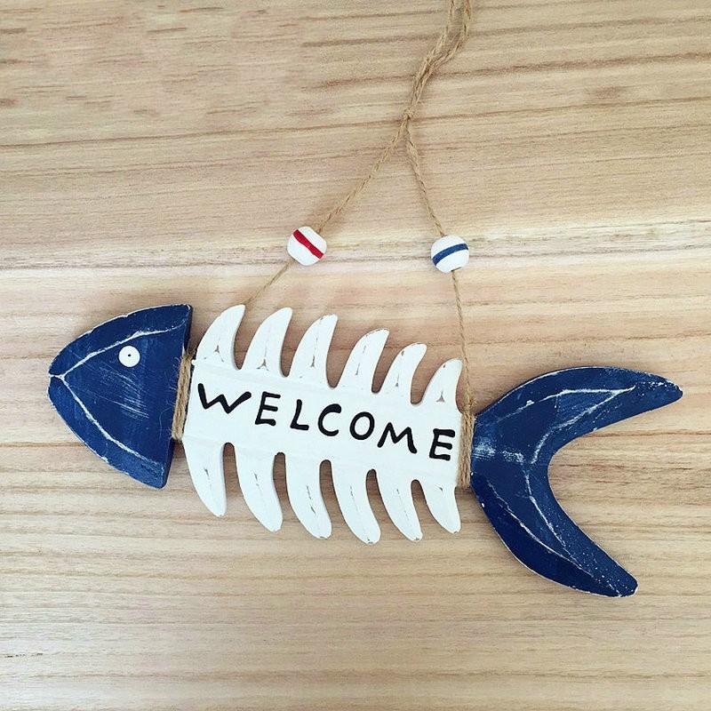 New Popular Nautical Beach Style Wood Home Wall Decoration Welcome Board Mediterranean Style Fishbone