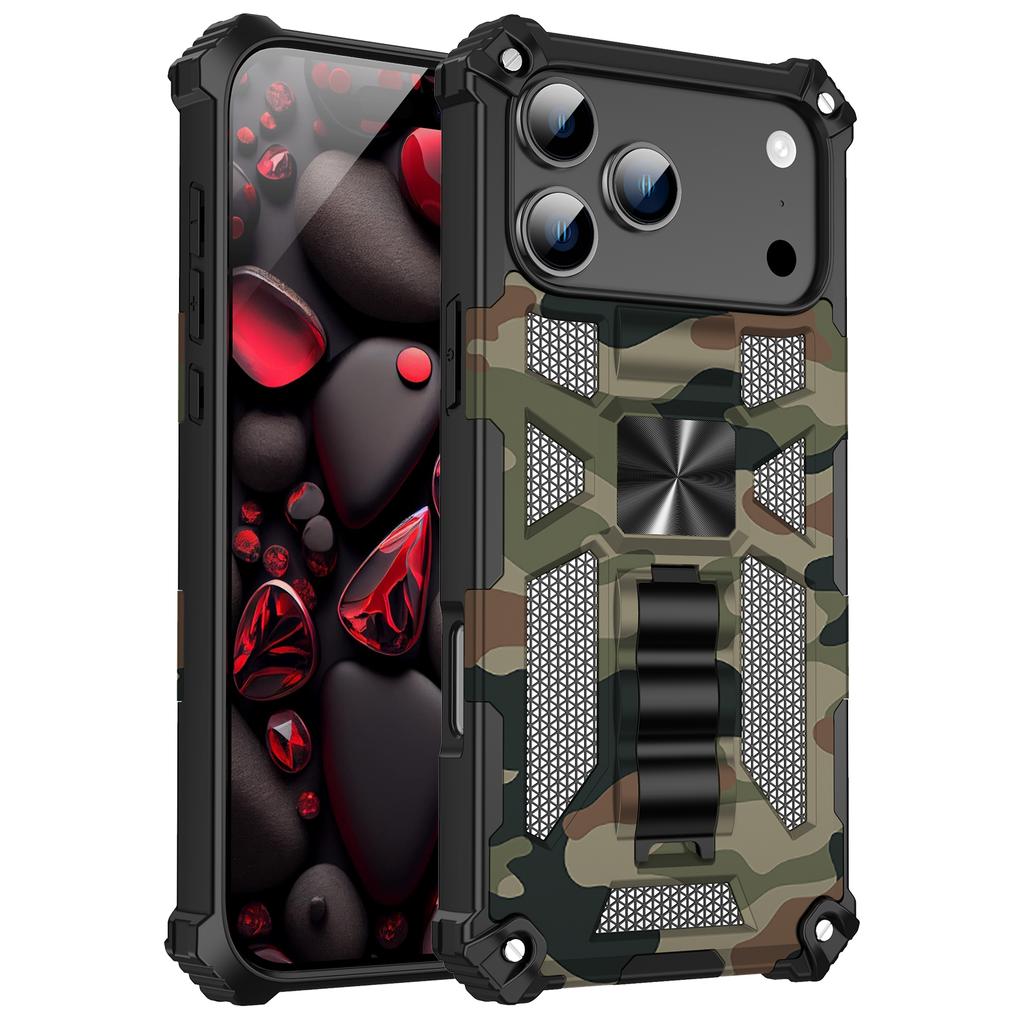 Militärische Tarnung Klappständer Handyhülle Für iPhone 17 16 15 14 13 12 11 Pro Max Plus Für Auto Halterung Draußen Geländewagen