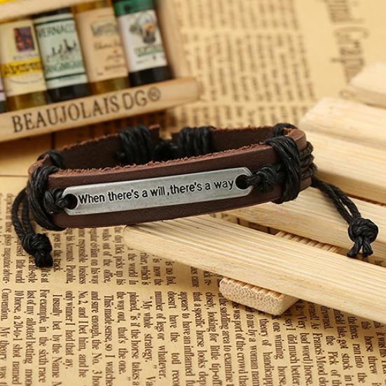 Herren Damen Punk Buchstaben Kunstleder Armreif Hanfseil Armband Armband