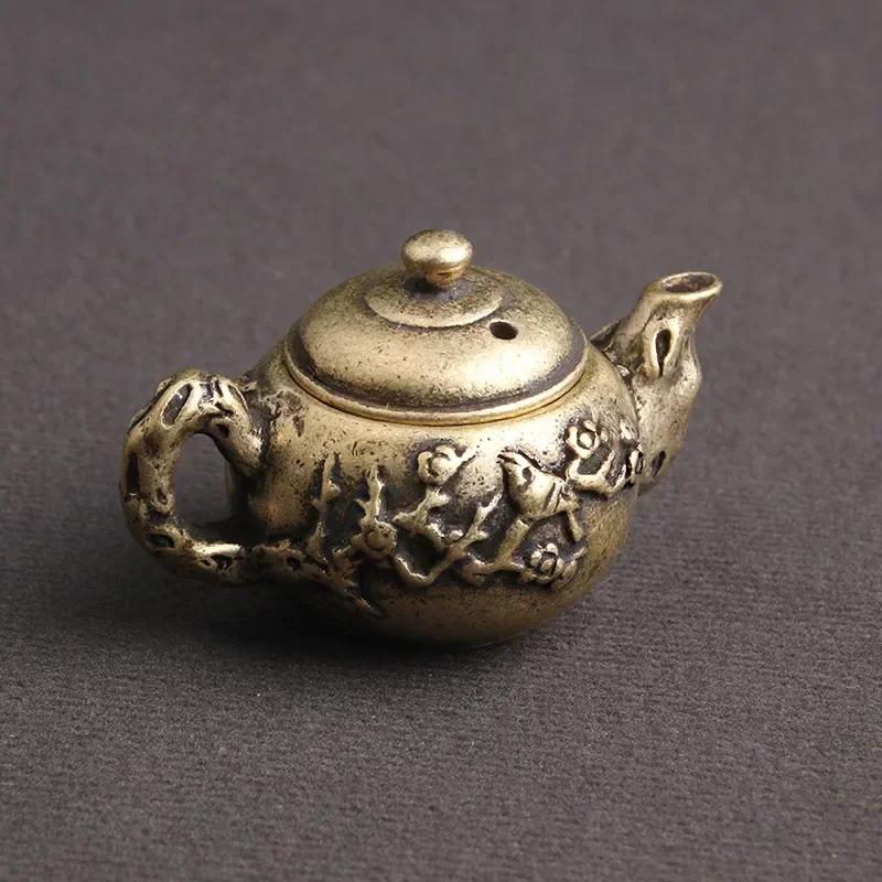 Антикварная скульптура из меди и бронзы, чайник, украшение для дома, офисные настольные украшения, креативные фигурки из чистой латуни, миниатюры, чайные питомцы