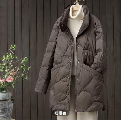 Lightweight Down Jacket Women's Mid-length White Duck Down Fashion Western Style Retro Auspicious Cloud Stand-up Collar Jacket