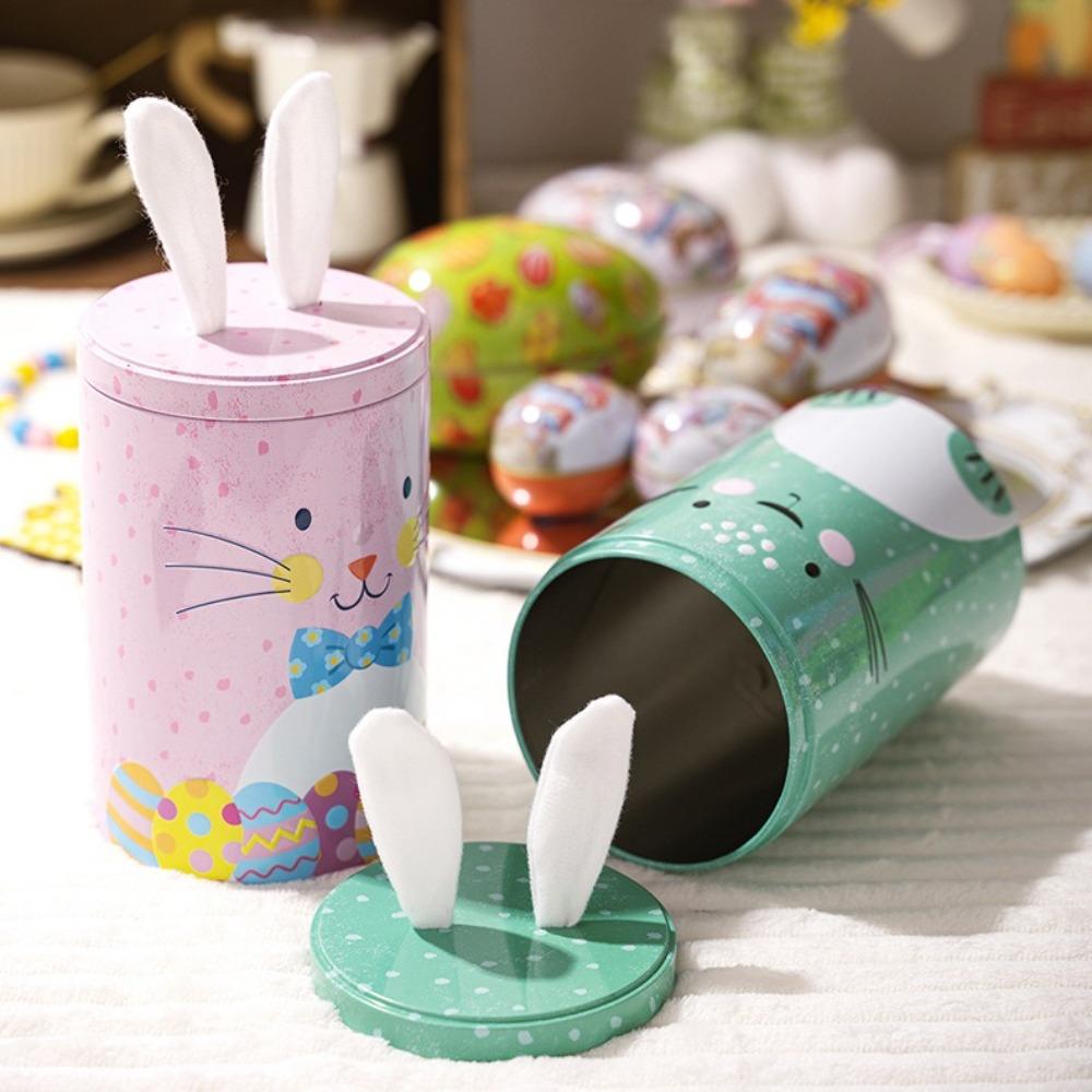 Iron Easter Bunny Tin Box Cute Storage Gift Box Creative Iron Bucket Ornament  Happy Easter Decor