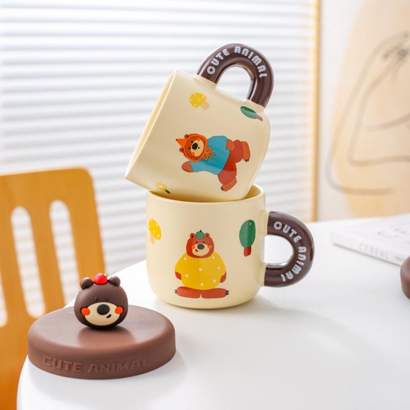 Creative Cartoon Mug Ceramic Cup Water Cup with Lid Cute Coffee Cup Children Water Cup Gift Birthday Gift