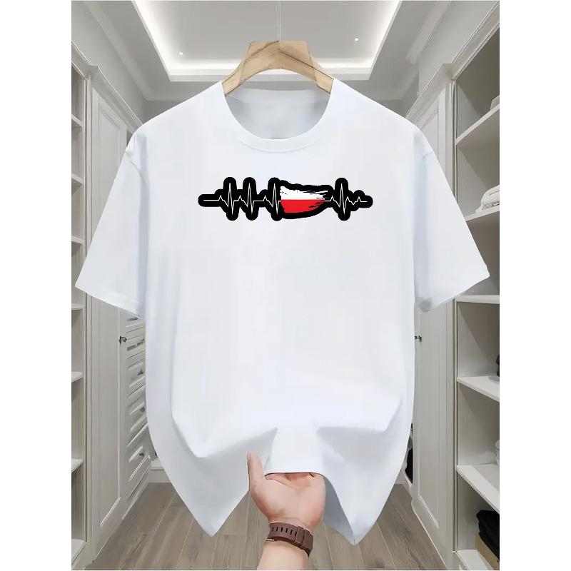 Men's Casual T-shirt with Polish Flag Print - Round Neck Short Sleeves, All-season Comfortable Top, Suitable for Daily Wear and Casual Outings