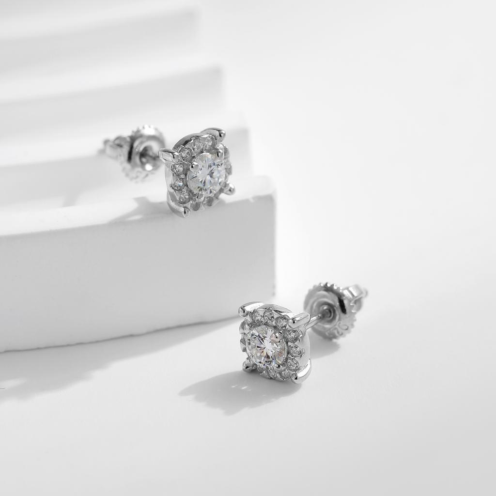 MODIAN D Color Moissanite Stud Earrings Round Cut Lab Created Diamond 925 Silver Silver Bridal Jewelry For Women Gifts