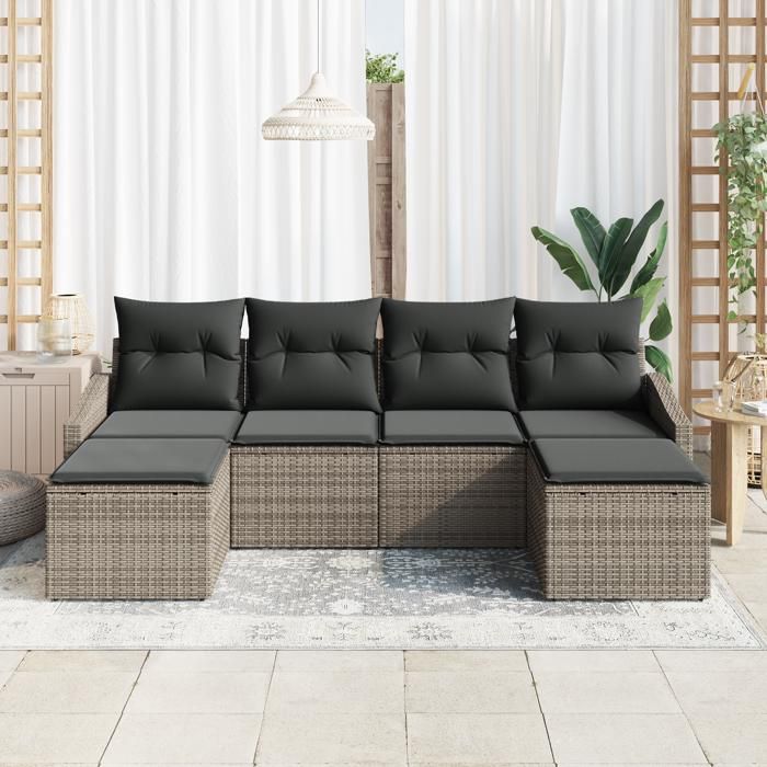 VidaXL Ensemble de canapé de jardin 6 pièces avec coussins gris en rotin synthétique 3346829